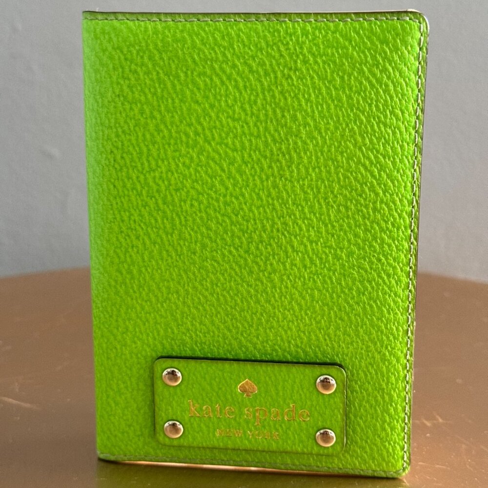 KATE SPADE New York Lime Green Leather Bifold Wallet Passport Holder